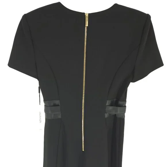 Calvin Klein Crepe Short Sheath Dress Faux Leather Belt Professional Workwear 2 - Picture 6 of 16